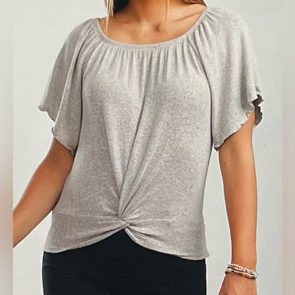 Buckle Willow & Root Women's Size Med Flutter SleeveTwisted Front Top